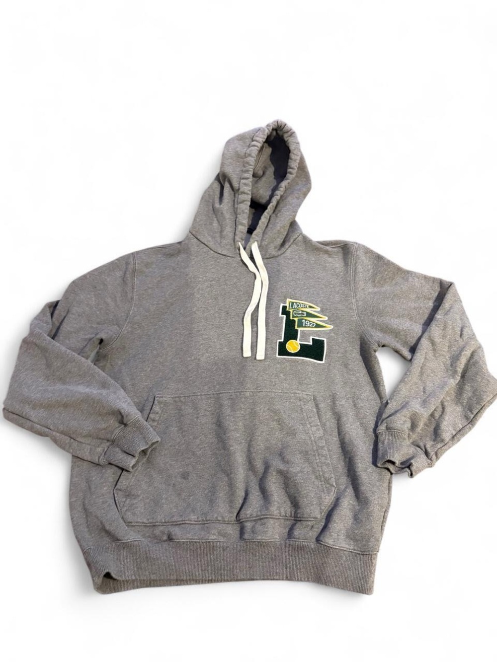 Lacoste Gray Pullover Hoodie with Green & Yellow Chest Patch